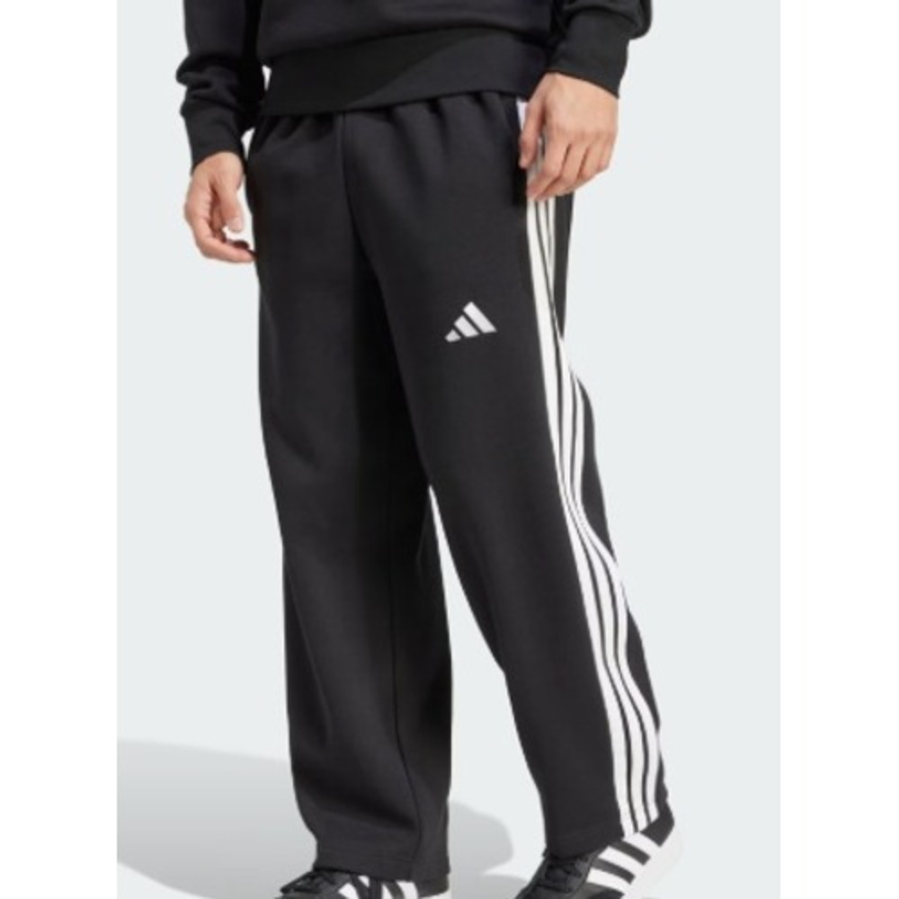 NWT adidas Wide Leg 3-Stripes Fleece Pants Men's Size Large Black Cotton
